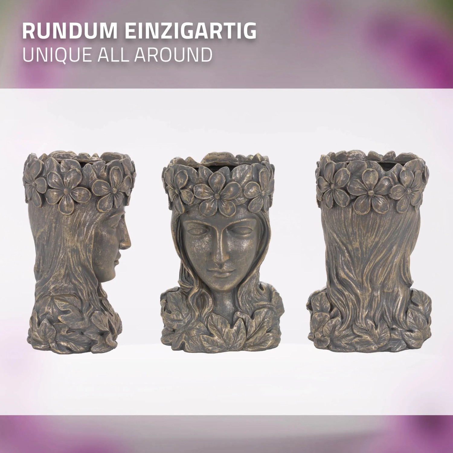 ML-Design Blumentopf Frauenkopf 21x16x32 cm Bronze Kunstharz Innen Außen kaufen bei OBI