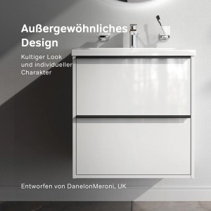 AM.PM Waschtischunterschrank Flash, weiß glänzend, mit Becken und 2 Schubladen, 60 cm breit.