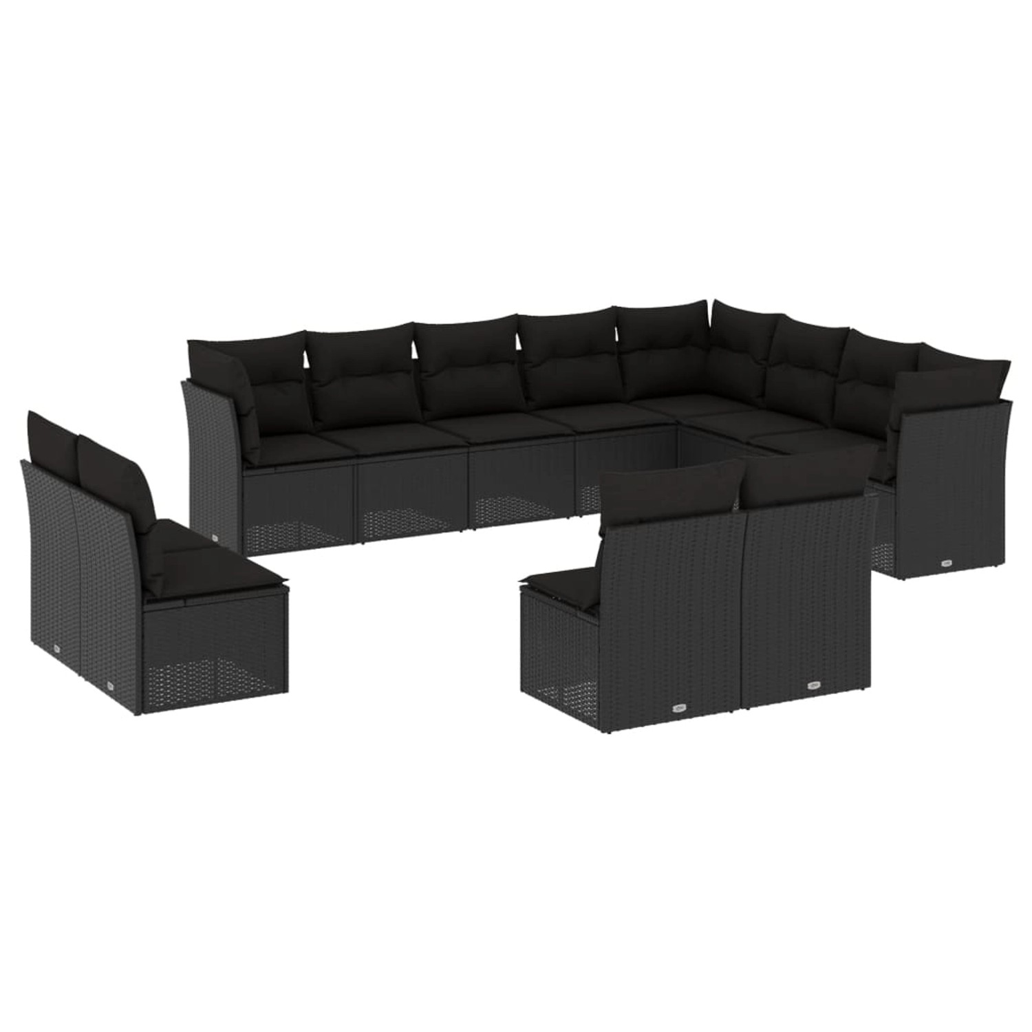 vidaXL 12-tlg Garten-Sofagarnitur mit Kissen Schwarz Poly Rattan Modell 28