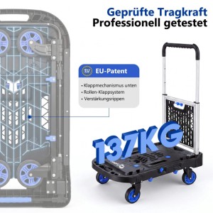Sekey Transportwagen Plattformwagen Klappbar Handgriff mit Abnehmbarem Einkaufskorb 2-in-1 360 Grad Lenkrollen 3-fach Höhenverstellbarer Griff