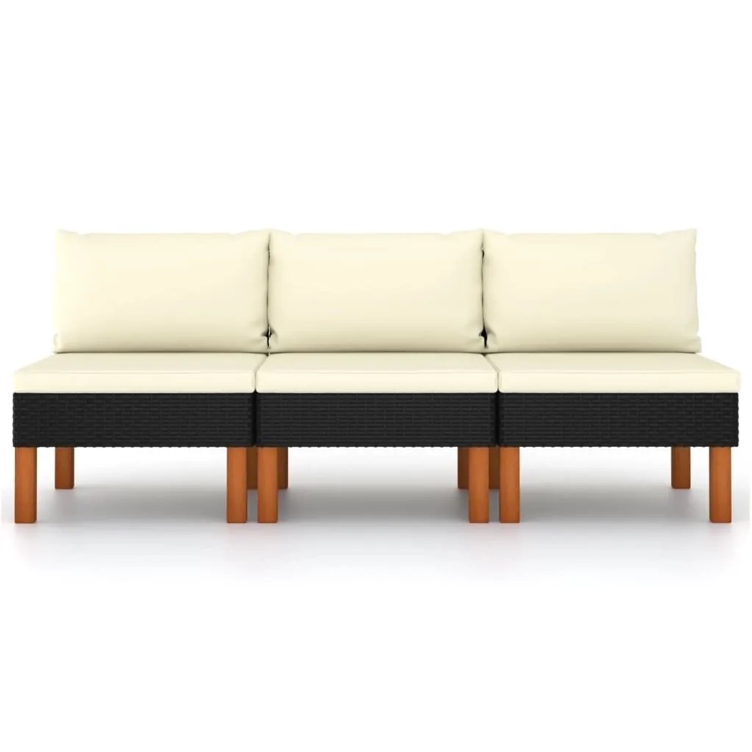 vidaXL Mittelsofas 3 Stk Poly Rattan und Eukalyptus Massivholz 315768