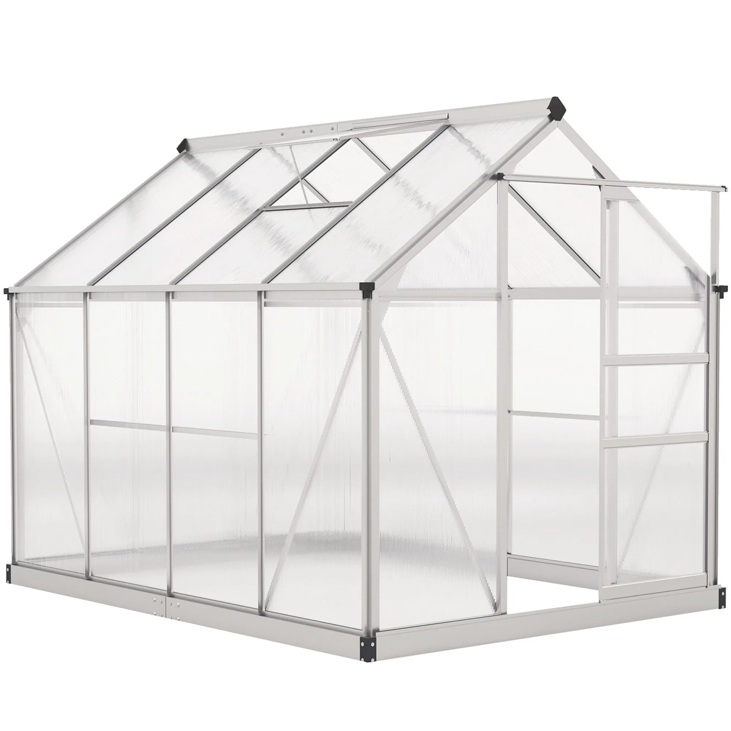 Outsunny Gewächshaus Aluminiumlegierung Polycarbonat 190L x 252B x 201H cm Silber