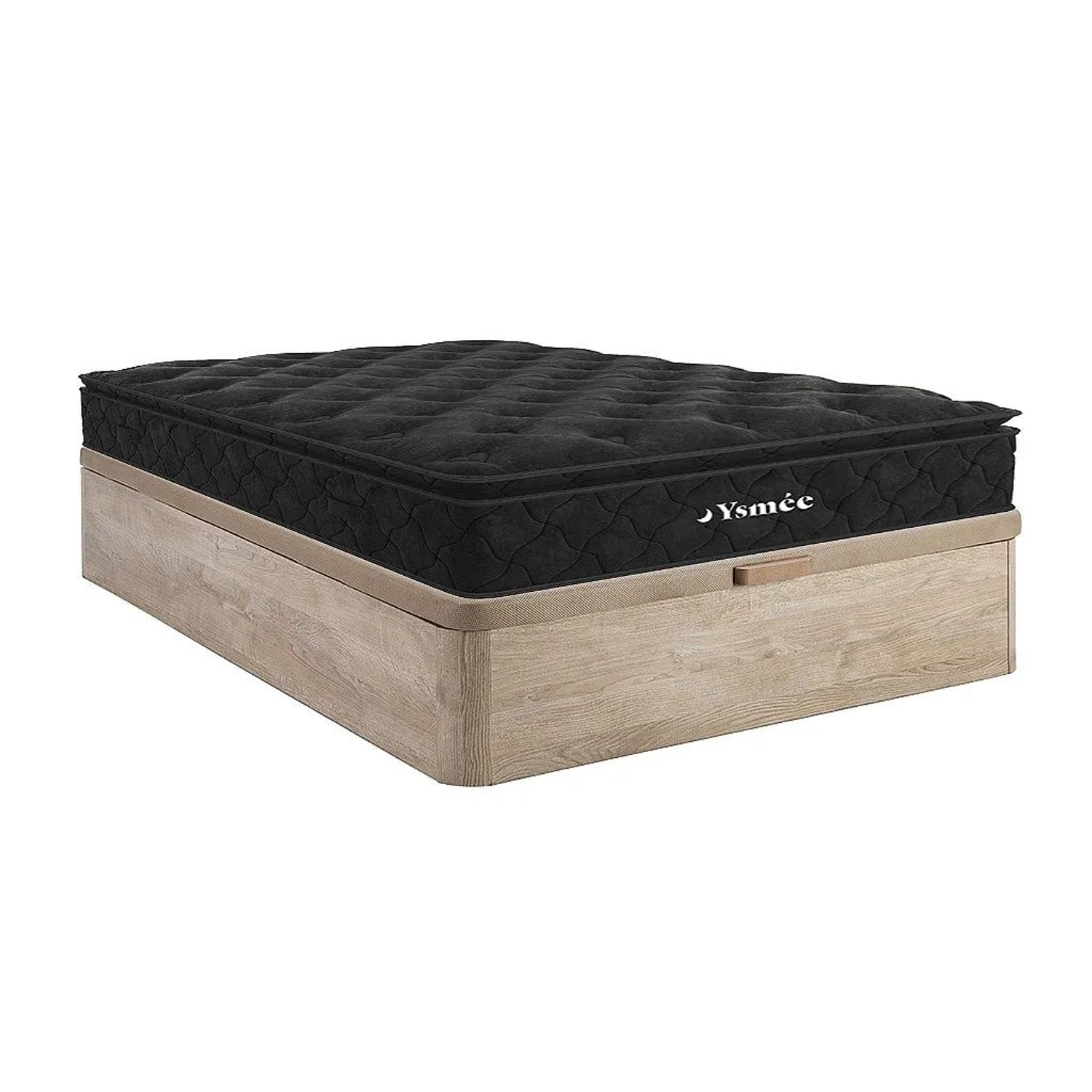 Vente-unique Matratze Und Bettgestell Mit Lattenrost Und Bettkasten Black Dream Schwarz  Naturfarben Hell 200 cm
