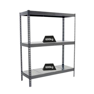 Graues PROREGAL Schwerlastregal Metal Beast Three, 200x180x90 cm, Fachlast 600 kg.