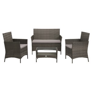 Graue Svita Brooklyn Polyrattan Sitzgruppe: Gartenmöbel Set mit Sofa, Sesseln und Tisch.