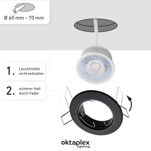 Oktaplex Einbaustrahler Sedan 6er Set, schwarz, für 50mm LED Module. Deckenspot ohne Leuchtmittel.