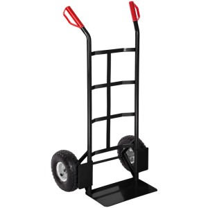 Schwarze Tectake Sackkarre mit Stahlrahmen und Luftbereifung, ideal für Baumaschinen.