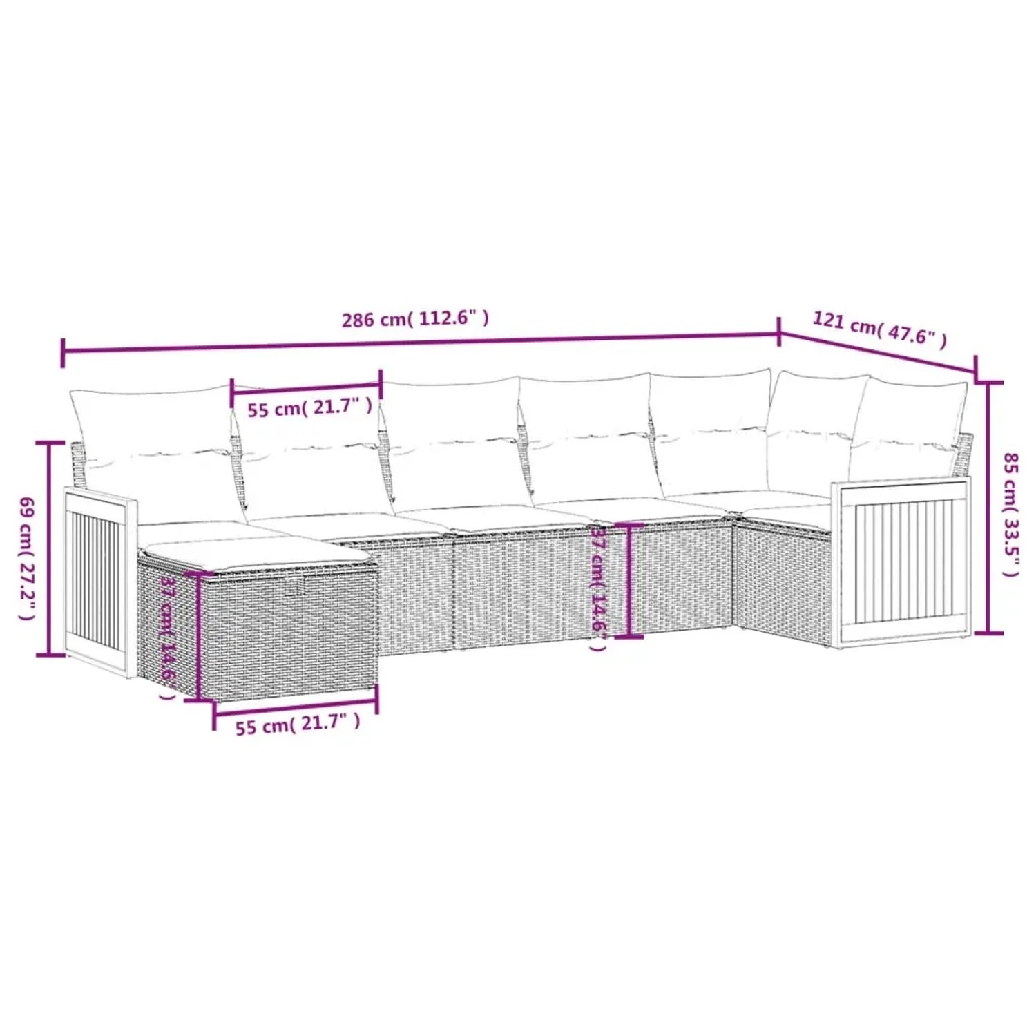 Graue 7-tlg. vidaXL Garten-Sofagarnitur aus Polyrattan mit Kissen. Gartenmöbel für Terrasse und Garten.