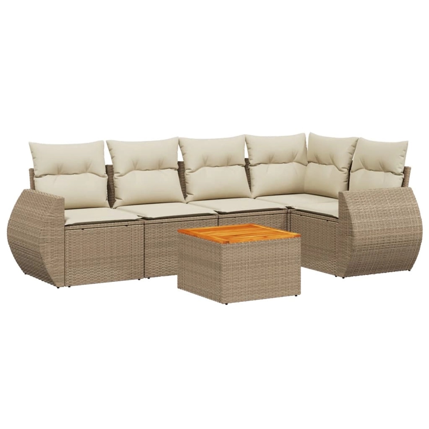 vidaXL 6-Tlg Garten-Sofagarnitur mit Kissen Beige Poly Rattan 3224994