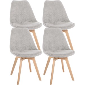 Vier beige Esszimmerstühle Linares mit Cordbezug und hellen Holzbeinen. Modernes Design für Ihr Esszimmer.