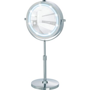 Wenko LED Kosmetikspiegel Lumi, runder Standspiegel mit LED-Beleuchtung und 5-fach Vergrößerung.