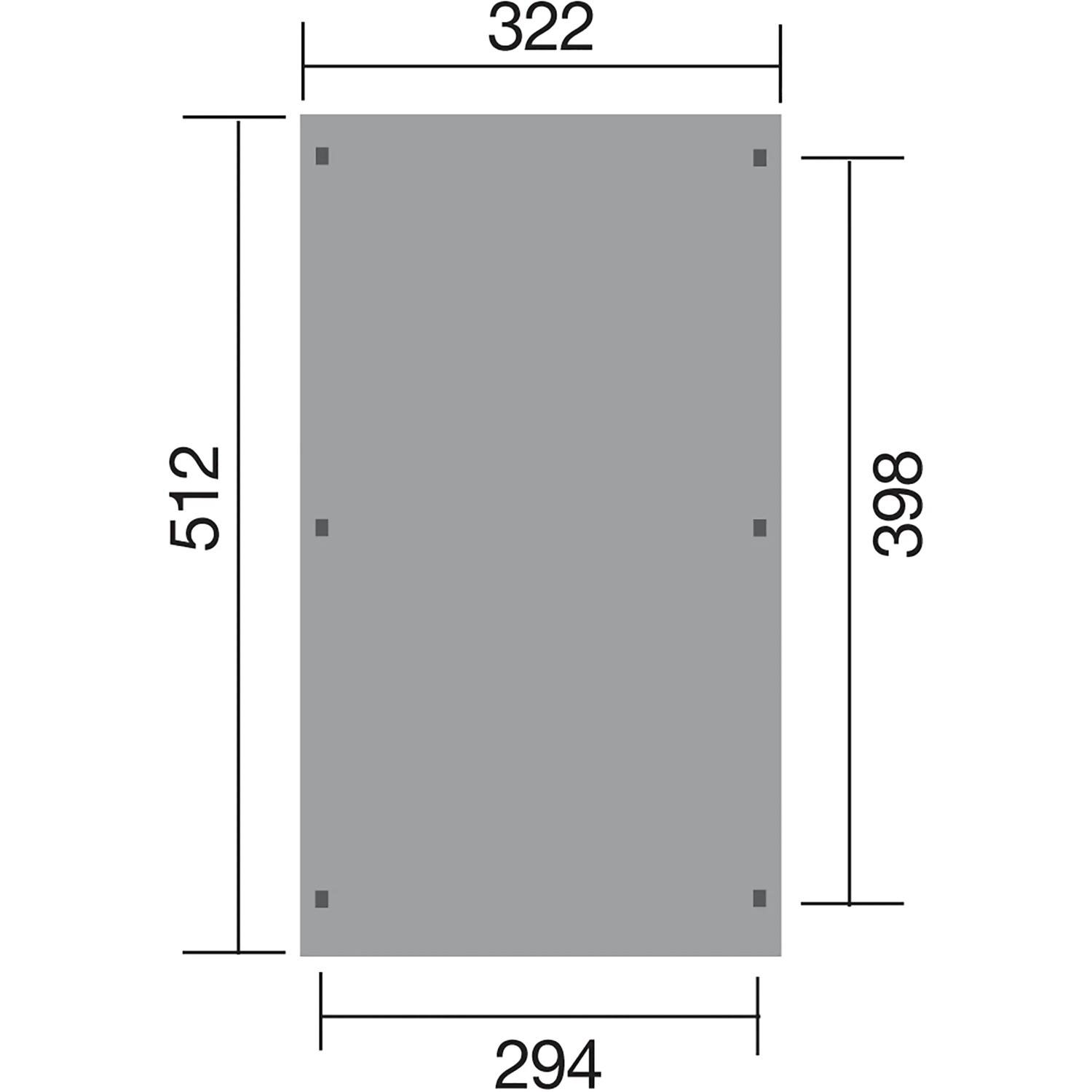 Skizze des Weka Flachdach Einzelcarports 617 mit Trapezblech, Maße 322x512 cm.