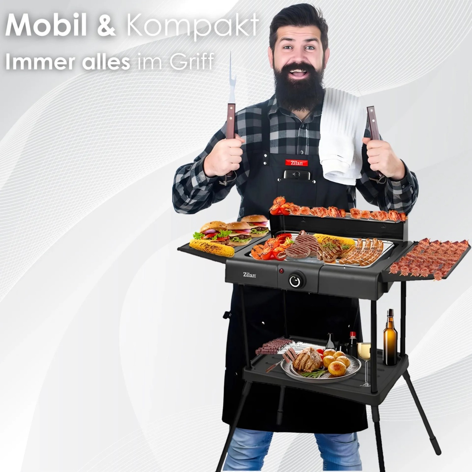 Zilan ZLN-3789 2in1 Standgrill Elektrogrill Tischgrill Thermostat 2400 W_5