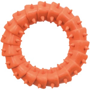 Oranger Jollypaw Ring aus Naturgummi, ein Kauspielzeug für Hunde mit Noppen.