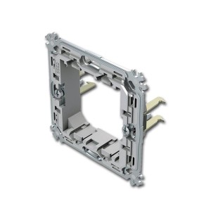 TEM MODUL PLUS Montageträger 2M aus Metall mit Krallen für Schalterprogramme. Silberner Installationsrahmen.