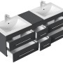 Posseik Badmöbel Nero XL Grafit, Badmöbel-Set mit zwei Waschbecken und Schubladen.