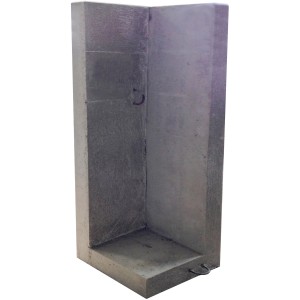 Graue Mauerscheiben-Ecke aus Beton, 130x50x50 cm, für Einfassungen und Mauersysteme.