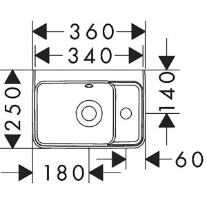 Technische Zeichnung Hansgrohe Handwaschbecken Xanuia Q, 36x25 cm, weiß, mit Maßen.