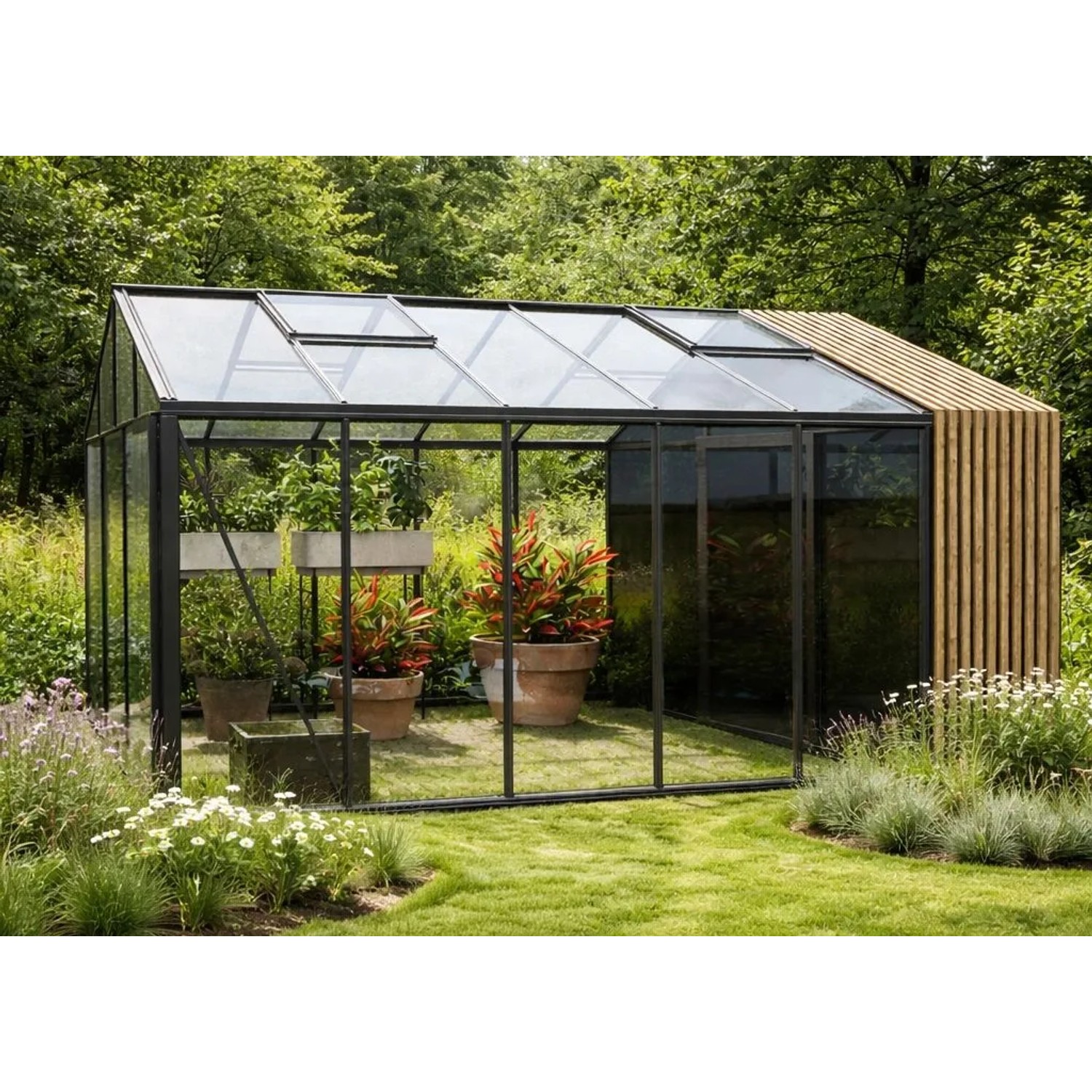 Bloomcabin Premium-Qualität Gewächshaus Klassik mit Kleinem Integriertem Stauraum mit Accoya-Fusion GHCSSAF5