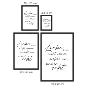 WANDStyle gerahmtes Poster mit Spruch "Liebe echt" in Weiß, 40x60 cm. Bilderrahmen mit modernem Design.