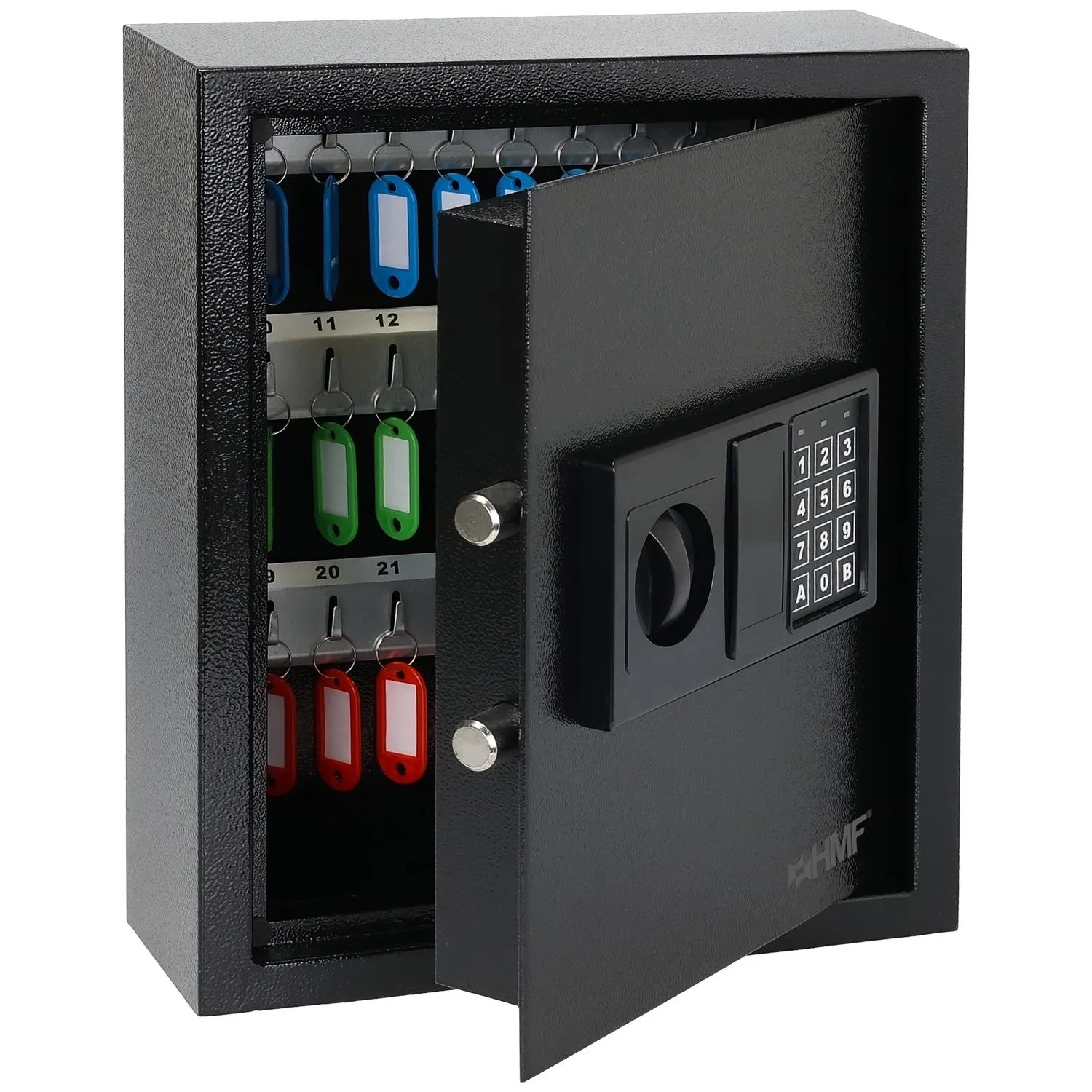 HMF 2048-02 Schlüsseltresor Zahlencode Schlüsselsafe Elektronikschloss 48 Haken 36x30x10 cm Schwarz