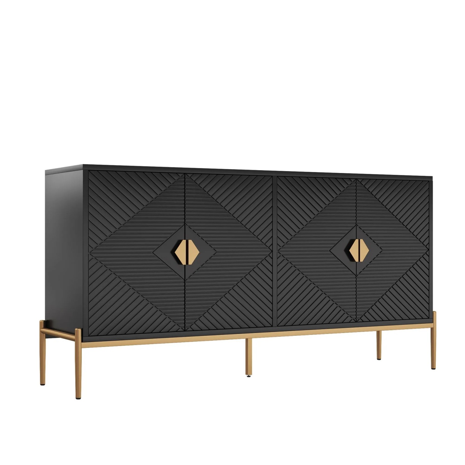 okwish Sideboard mit Modernem Stauraum Wohnzimmer 162x40x80cm Schwarz