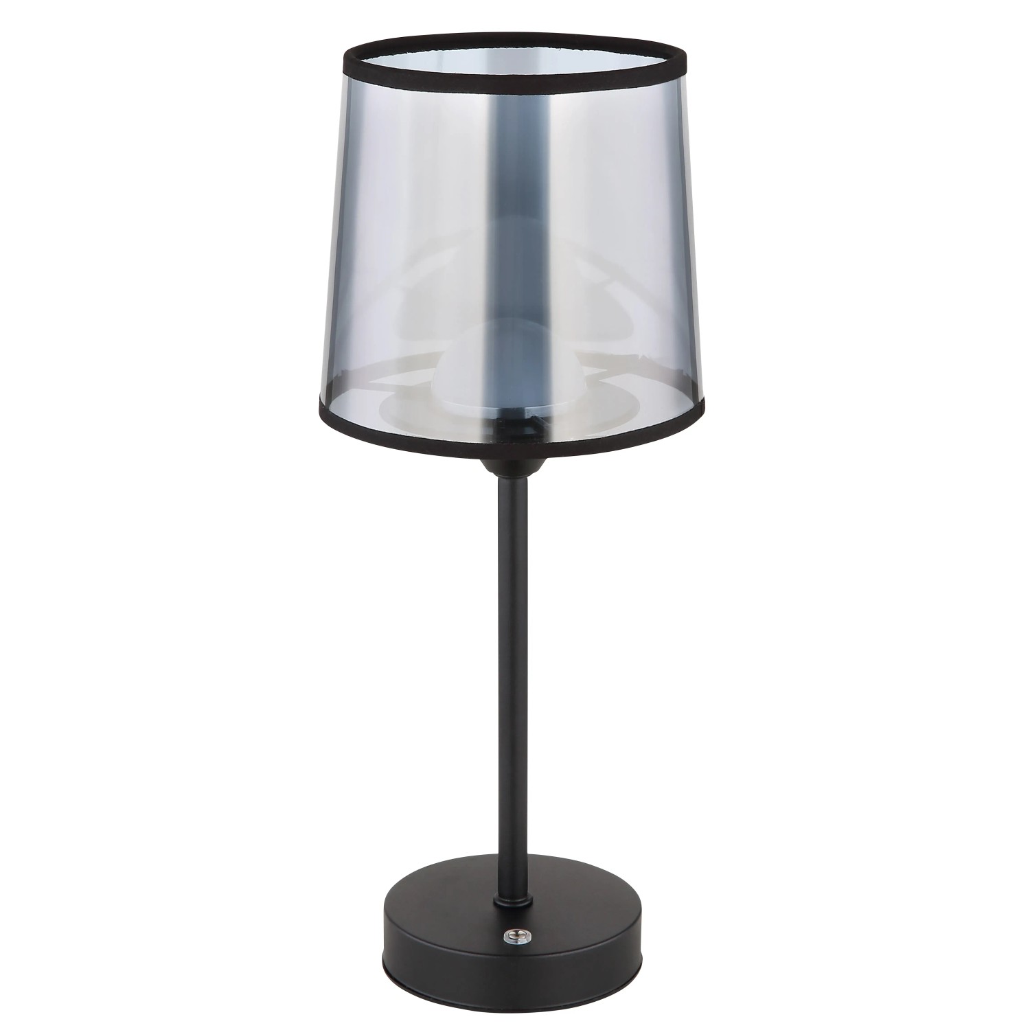 Globo Tischleuchte Lunki, schwarz matt, 35 cm. LED-Tischlampe mit rauchfarbenem Textilschirm.