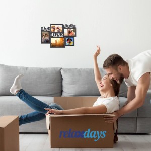 Schwarzer Kunststoff Bilderrahmen für 5 Fotos mit "Live Love Laugh" Schriftzug. Wanddeko für Fotocollagen.