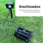 Westfalia Outdoor Zeitschaltuhr mit 2 Steckdosen und wetterfester Kabelbox im Garten.