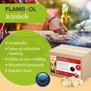 Höfer Chemie Anzündwolle, 8er-Packung. Naturholzwolle für Kamin, Ofen & Grill. Sicher, sauber & einfach zu verwenden.
