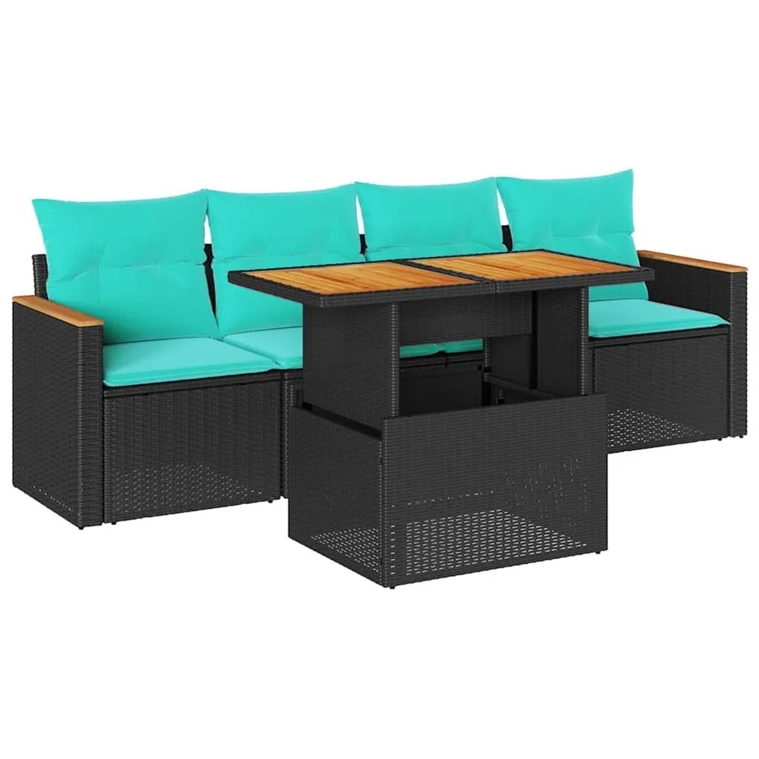 vidaXL 5 Tlg Garten-Sofagarnitur mit Kissen Schwarz Poly Rattan 3327431