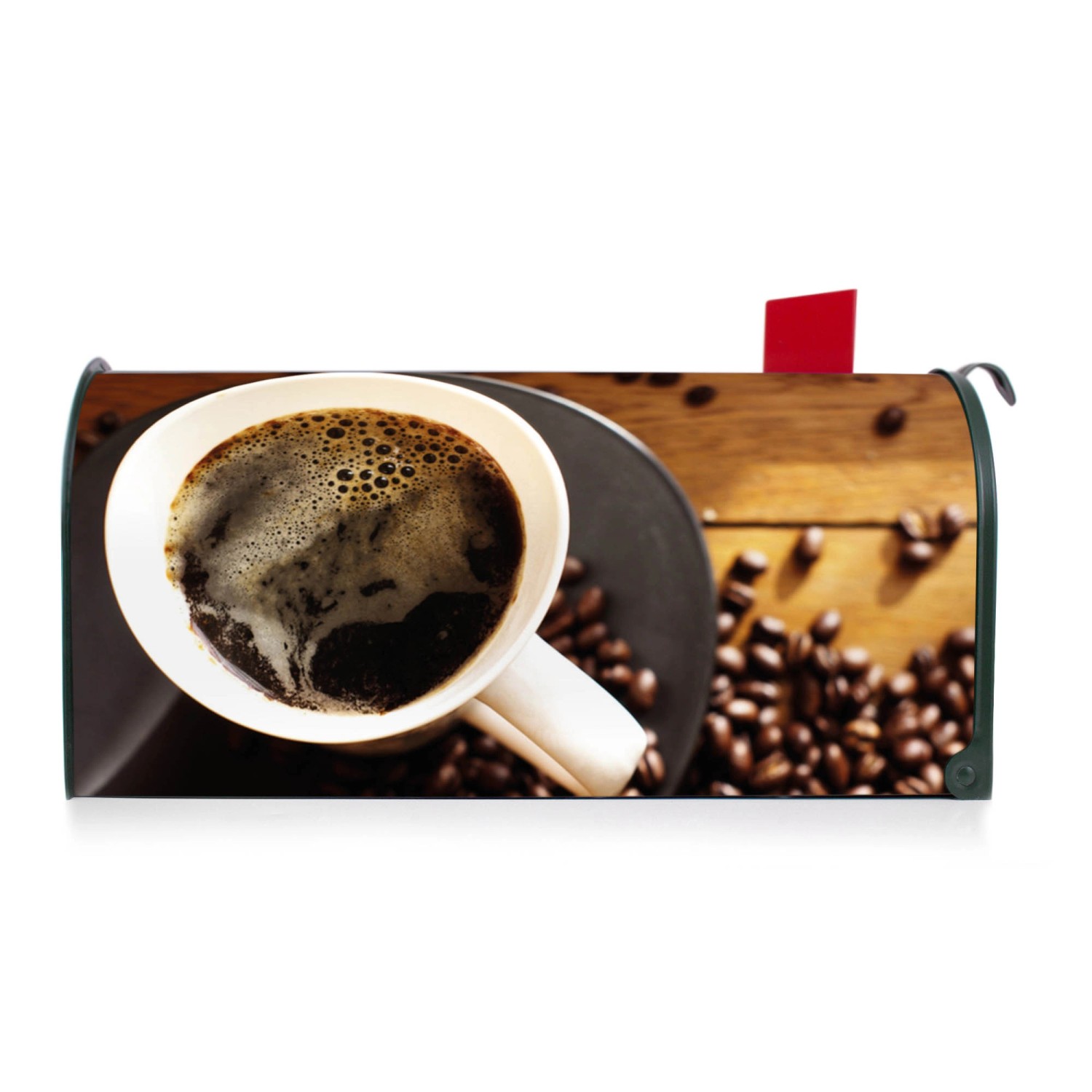 Grüner Banjado US Briefkasten mit Kaffee&Schokolade Motiv. Amerikanischer Postkasten.