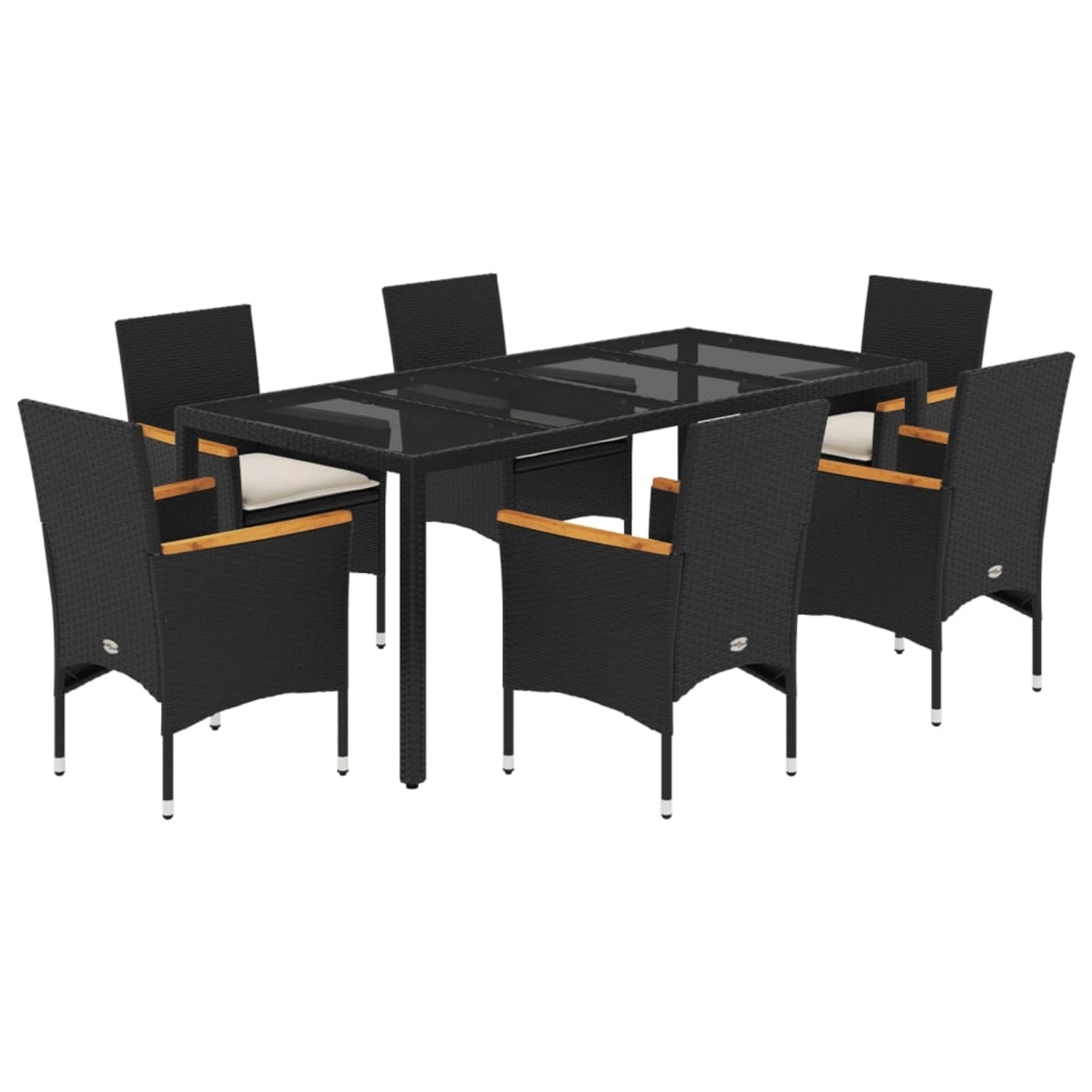 vidaXL 7-Tlg Garten-Essgruppe mit Kissen Schwarz Poly Rattan Glas 3278649 günstig online kaufen