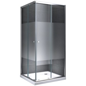 Eckdusche: Teilsatinierte Duschkabine 90x195x90 cm mit Duschwanne für moderne Bäder.