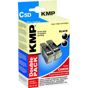 KMP Tintenpatrone DoublePack C5D Schwarz für Canon Drucker, 2er-Pack.