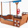 Home Deluxe Sandkasten Matschekiste in Schiffsform mit Sonnendach, Steuerrad und Rettungsring.