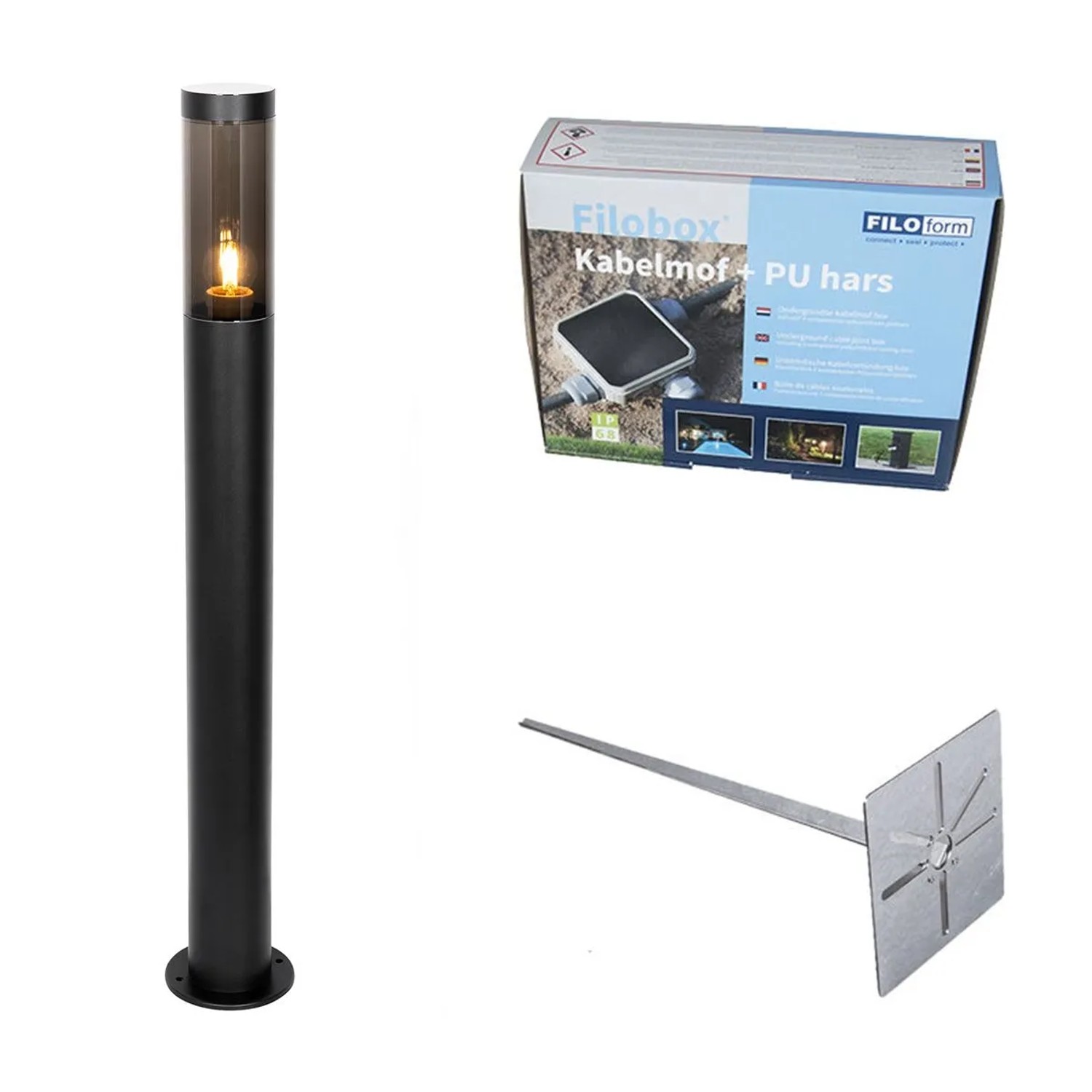 QAZQA Moderne Schwarze Außen-Mastleuchte 80 cm IP44 Rox