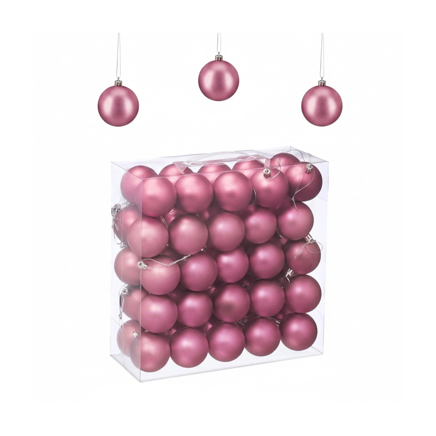Relaxdays Weihnachtskugeln Kunststoff Rosa Matt 50er Set mit Aufbewahrungsbox 7 cm x ø 6 cm 7 g