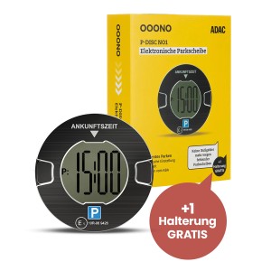 Ooono ADAC Elektronische Parkscheibe mit digitaler Zeitanzeige und Verpackung.
