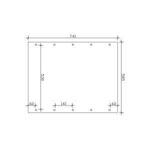 Skan Holz Doppelcarport Spreewald: Technische Zeichnung mit Maßangaben (585x741cm) für Fundamentplanung.