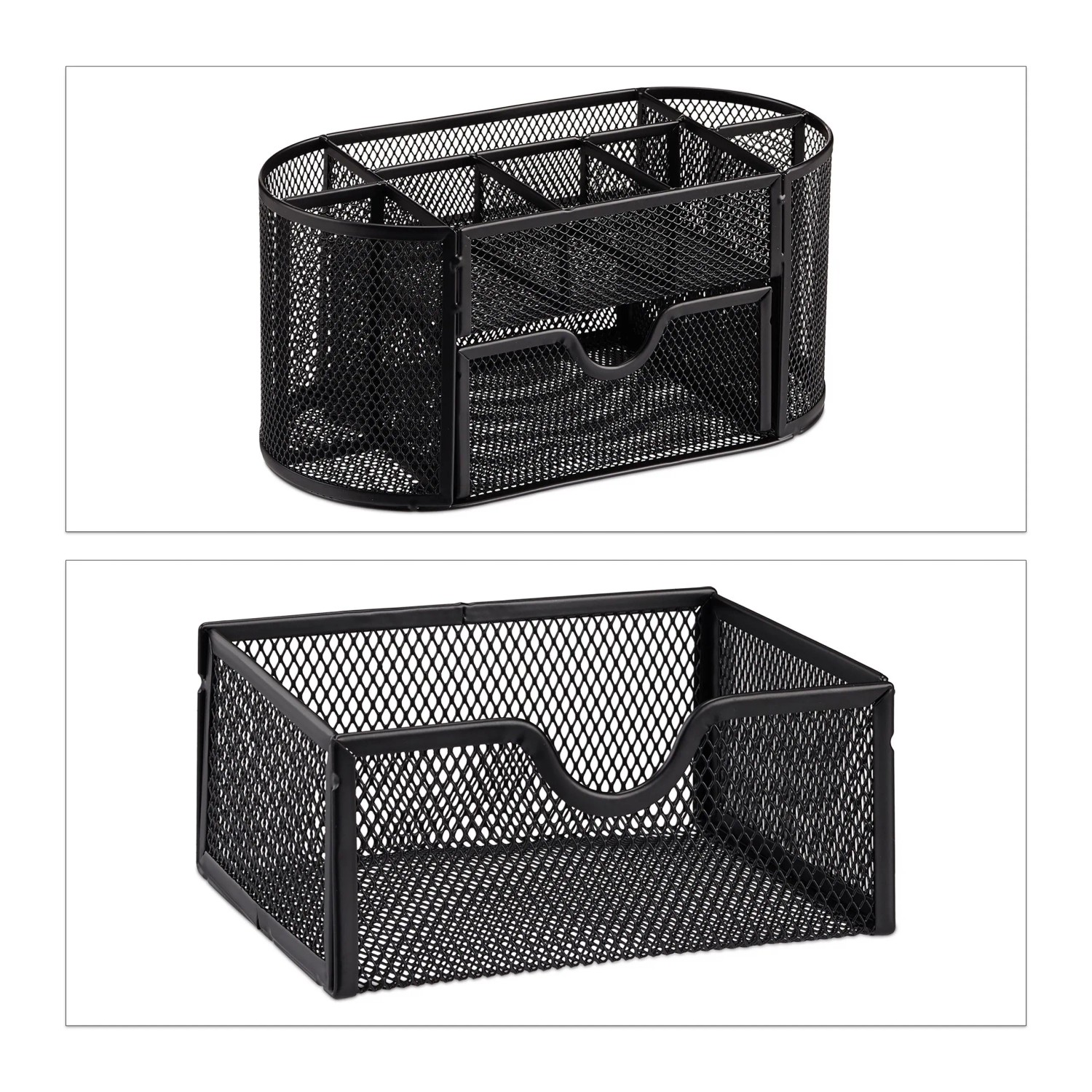 Relaxdays Schreibtischorganizer mit Stifthaltern Metall Schwarz Mit 9 Fächern Rutschfest 10,5 cm x 22 cm x 11 cm 0,4 kg