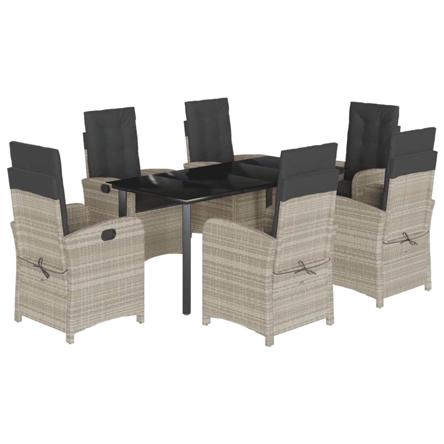 vidaXL 7-Tlg Garten-Essgruppe mit Kissen Hellgrau Poly Rattan 3212857