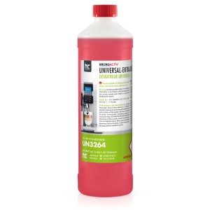 Flasche Microactiv Universal Entkalker mit Farbindikator, geeignet für Kaffeemaschinen und mehr.