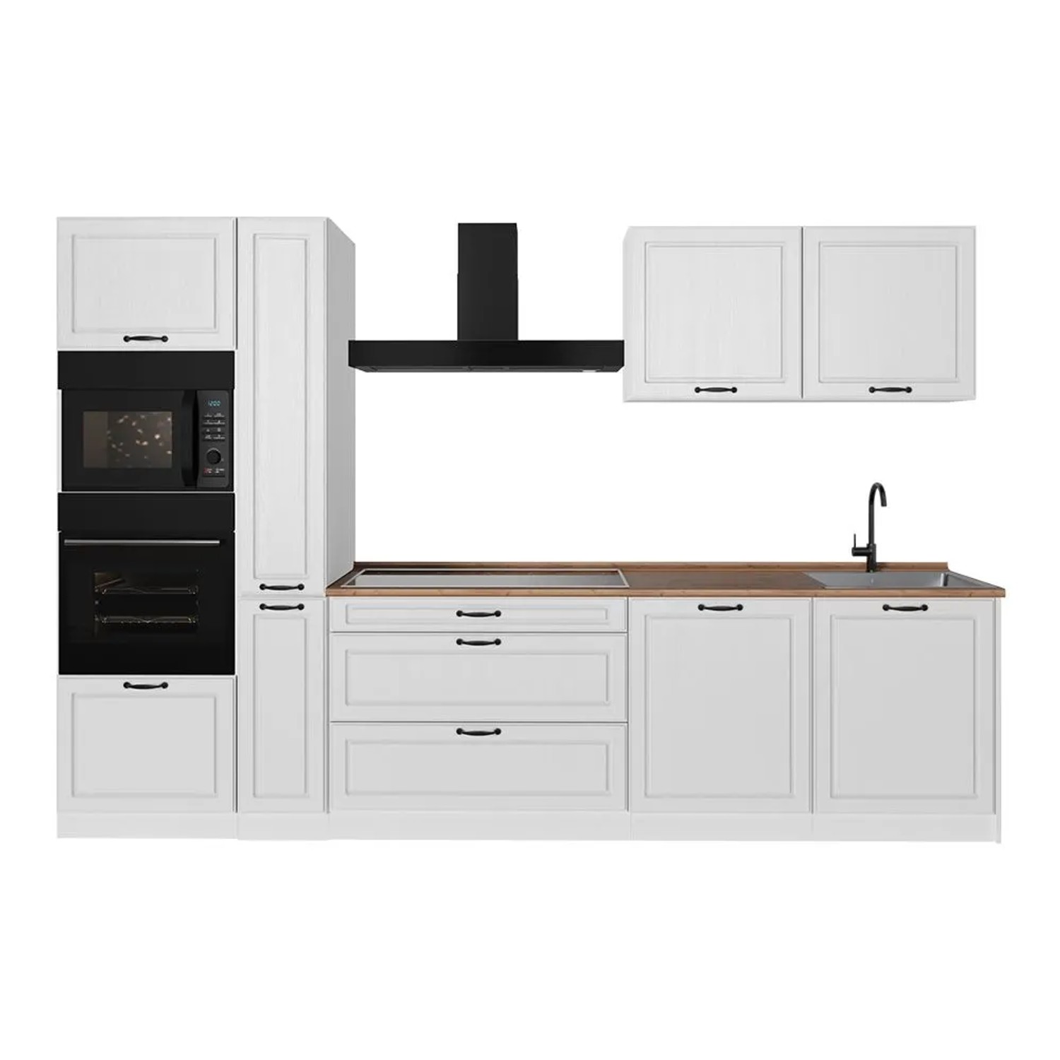 Vicco Küchenzeile R-Line Weiß Landhaus/Weiß 310 x 207 Arbeitsplatte Goldkraft Eiche Art Nr 67963