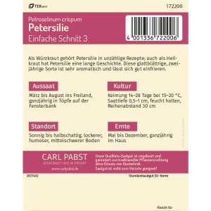 Pabst Keimkraft Petersilie Saatgut, glattblättrig und vielseitig für Garten & Balkon.