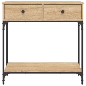 vidaXL Konsolentisch Sonoma-Eiche mit 2 Schubladen und Ablage, Holzwerkstoff und Metallgestell.