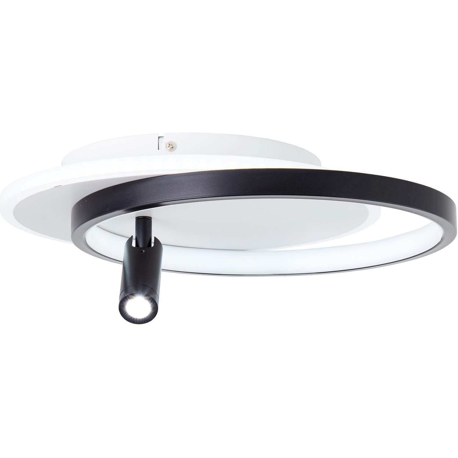 Moderne LED-Deckenleuchte Eunomia in Schwarz und Weiß, 35x30cm, mit schwenkbarem Spot.