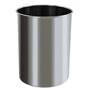 Runder, silberner PROREGAL Papierkorb aus Metall, 15 Liter.