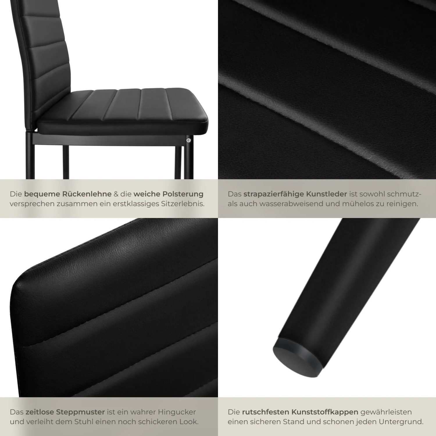 Schwarze Tectake Esszimmerstühle mit Kunstlederbezug, 4er Set.