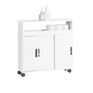 SoBuy Nischenschrank BZR02-W, weißes Badmöbel-Set mit Rollen, Ablage und Schiebetür.